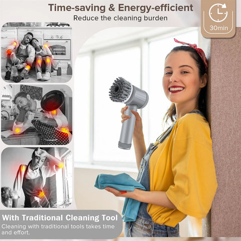 Popular Pick！  Electric Cleaning Brush * 1 Brush Head * 6 Usb Cable * 1 Scrubber Cleaning Brush Cordless Power Scrubber with 6 Replaceable Brush Heads Handheld Power Shower Scrubber for Bathtub