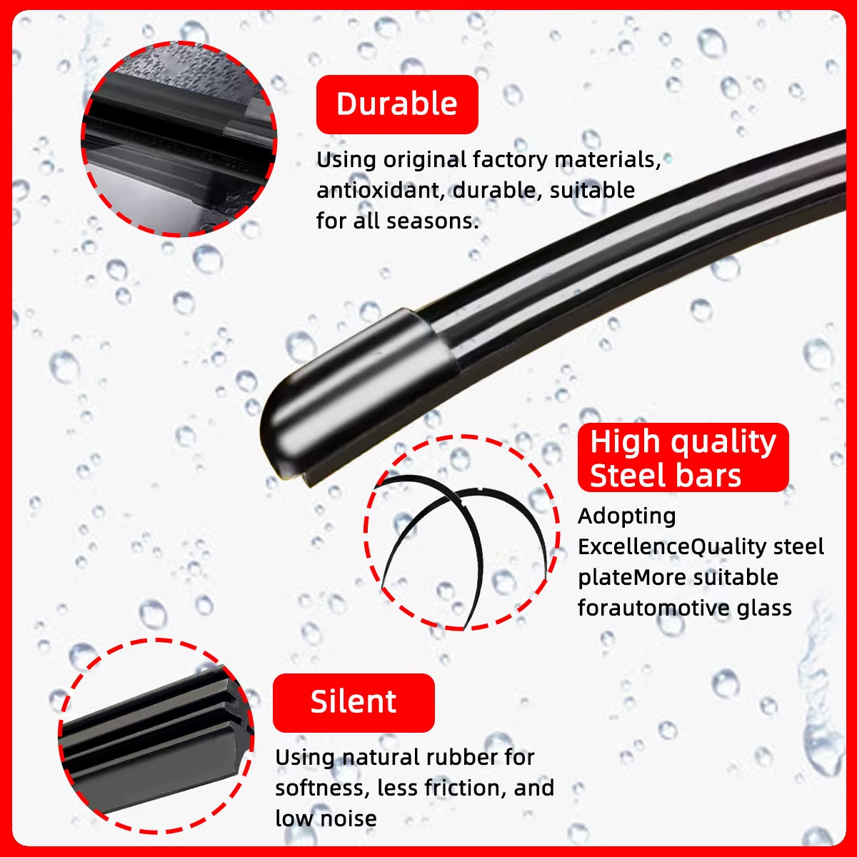 Car Windshield Wiper Blades U-Type Universal Soft Rubber Frameless Bracketless Car Wipers 14" 16" 18" 19" 20" 21" 22" 24" 26"
