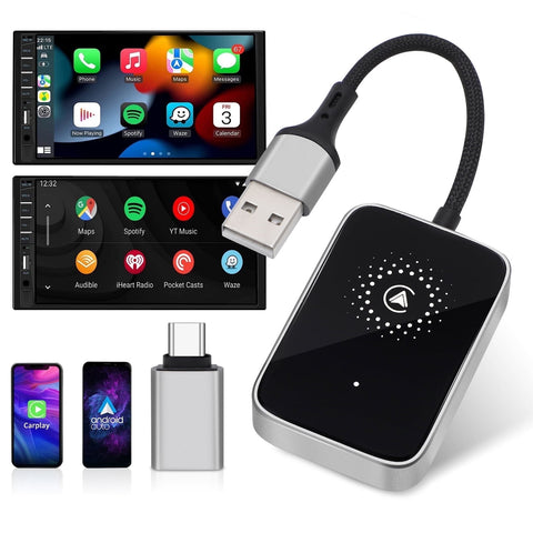 2In1 Wireless Carplay Adapter & Android Auto Wireless Adapter, 2 in 1 Auto Car Play Wireless Dongle for OEM Wired Carplay/Android Auto Car with Iphone Ios 12+ / Android 11+
