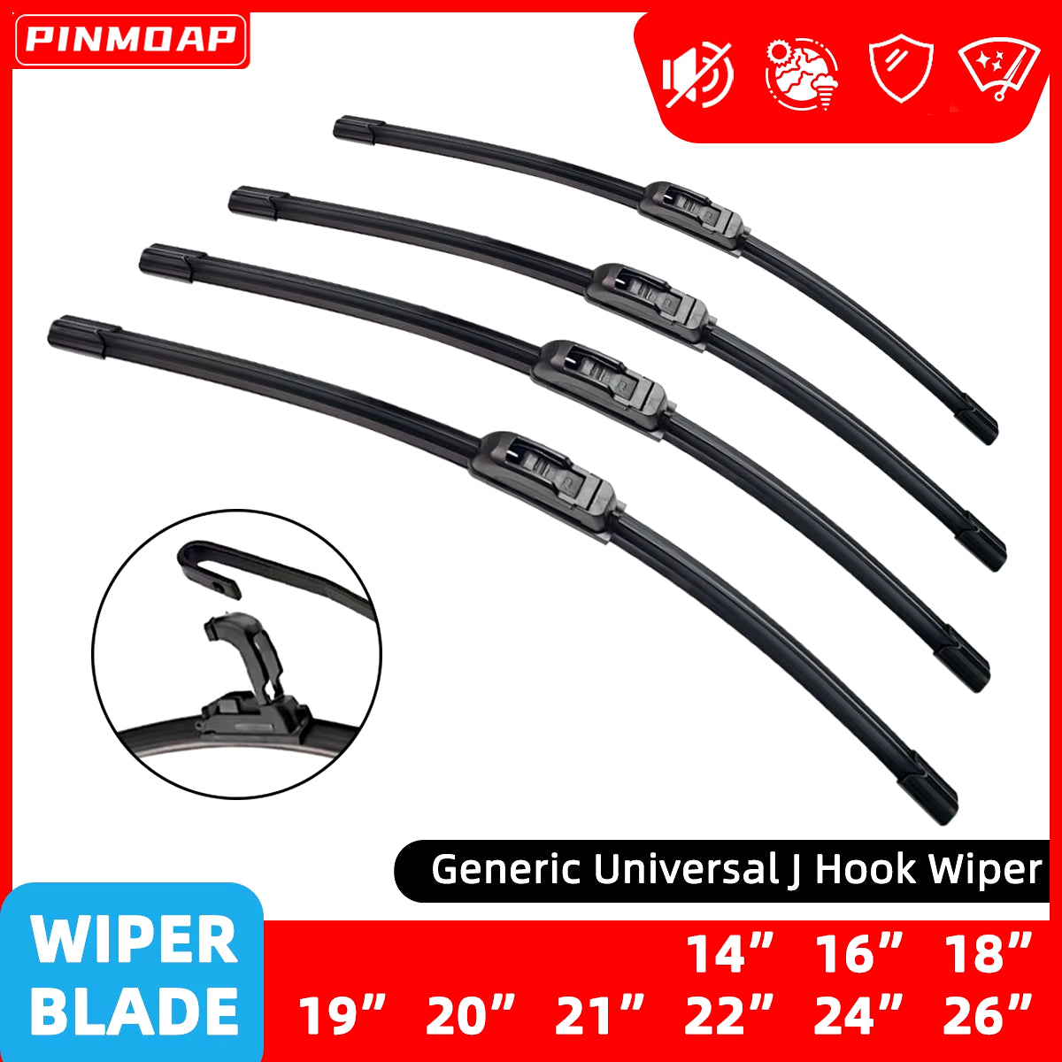 Car Windshield Wiper Blades U-Type Universal Soft Rubber Frameless Bracketless Car Wipers 14" 16" 18" 19" 20" 21" 22" 24" 26"