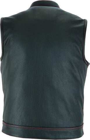 Mens Black Motorcycle Vests - SOA Club & Traditional Paisley Satin Liner Leather Biker Vests