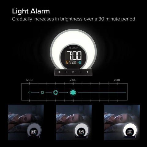 Soluna-S Light Sunrise Black LCD Alarm Clock with Temp