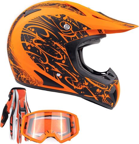Typhoon ATV Motorcycle Helmet with Goggles & Gloves - DOT Certified Off-Road Racing Protection Gear Set for Men - Durable MX Combo Pack