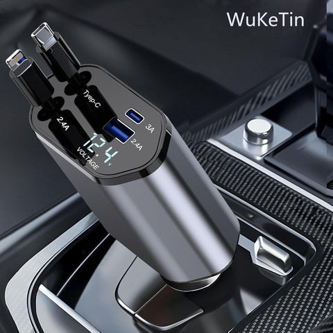 4 in 1 Retractable Car Charger,Smaller Super Fast Car Phone Charger with Retractable Cords, Car Charger Fast Charging,Usb C Car Charger Adpater Compatible with Iphone 16 15 14 13 Pro Max,Galaxy,Pixel