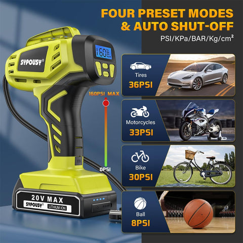 Tire Inflator Portable Air Compressor,Digital Cordless Tire Inflator,2X Faster Car Tire Pump with 20V Rechargeable Battery,Dual Power Supply Modes,Air Pump for Car Tires,E-Bike Etc.