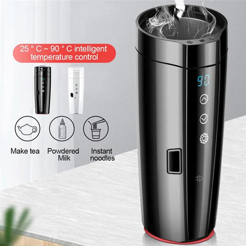 Portable Car Heating Cup Vacuum Electric Stainless Water Warmer Bottle Kettle Coffee Tea Mug LCD Display Temperature Smart Mugs