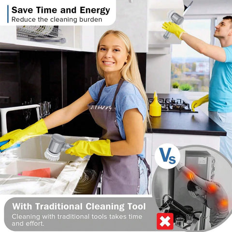 Popular Pick！  Electric Cleaning Brush * 1 Brush Head * 6 Usb Cable * 1 Scrubber Cleaning Brush Cordless Power Scrubber with 6 Replaceable Brush Heads Handheld Power Shower Scrubber for Bathtub