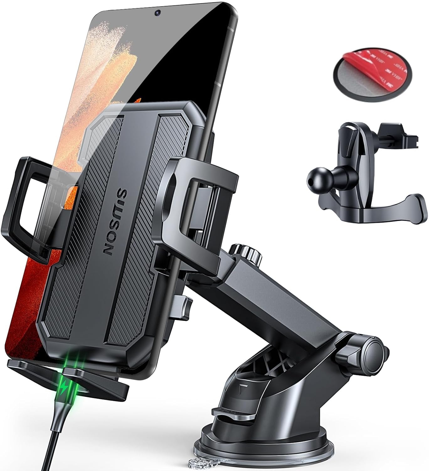 Car Phone Holder Mount, Strongest Suction Cell Phone Car Mount for Dashboard&Windshield&Vent Car Mount for Iphone and Android Phone