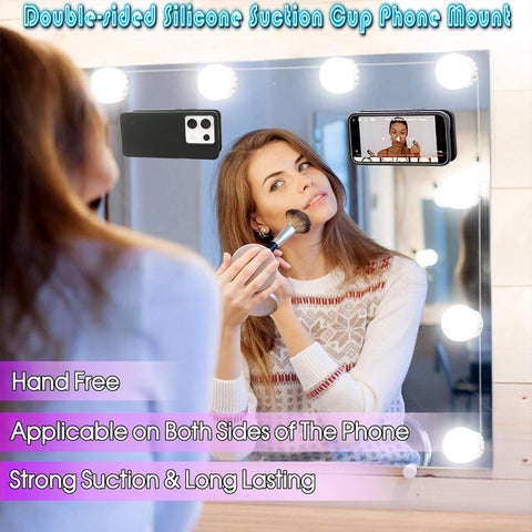 Double Sided Silicone Suction Cup Phone Mount Case for Selfies and Videos - Attach to Glass, Mirrors, Kitchen, Bathroom Sticky Grip for Iphone and Android - 3.97 Inches, White