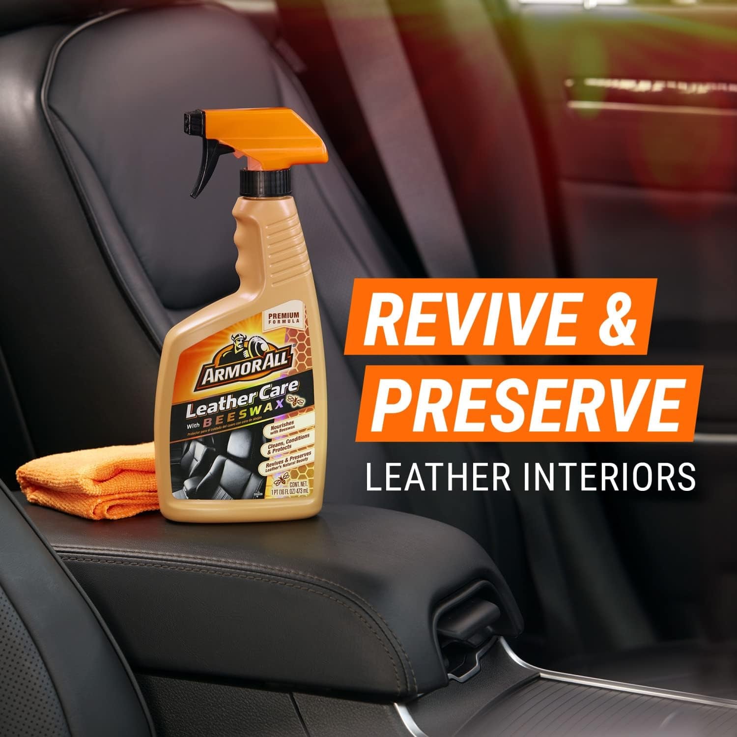 Car Leather Cleaner Spray, Beeswax Leather Care Spray for Cars, Trucks, Motorcycles, 16 Oz Each