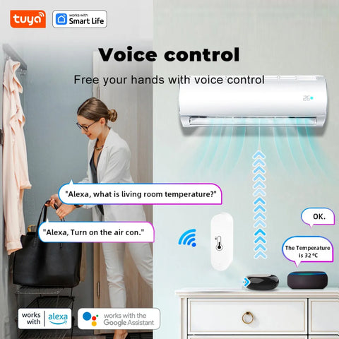 Tuya Wifi Temperature and Humidity Sensor Indoor Humidity Sensor Battery Powered APP Monitoring for Alexa Google Home Voice