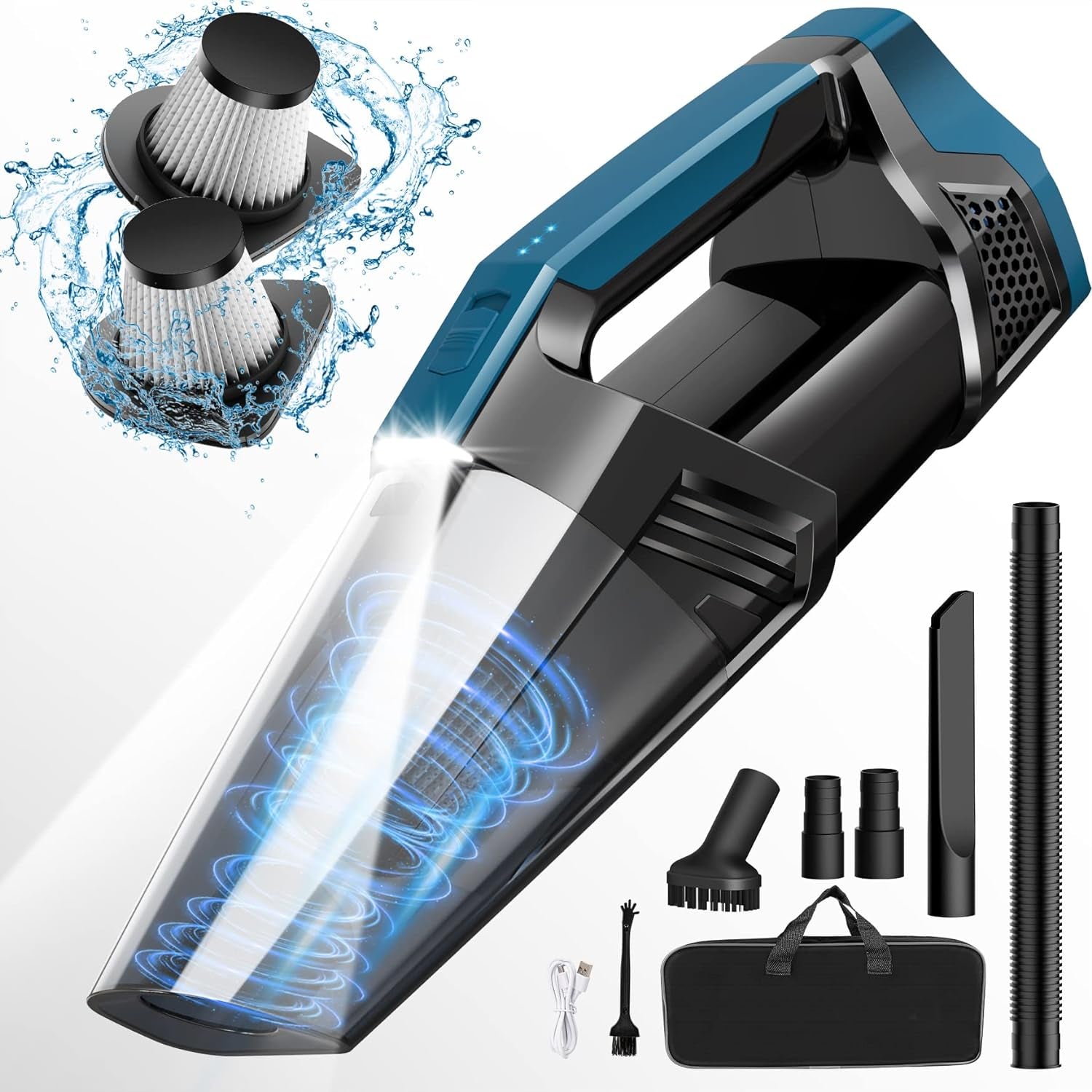 Cordless Car Vacuum Lightweight High Power Handheld Vacuum Cleaner with LED Light, Hand Vacuum for Car Home Office and Pet Hair, Indigo Blue