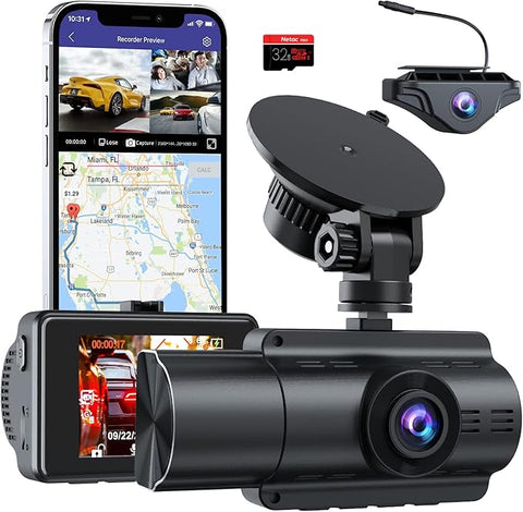 Dash Cam Front and Rear, 4K Full HD Dash Camera with Built-In Wifi GPS, Super Night Vision, WDR, 24H Parking Mode, 32GB Card Included
