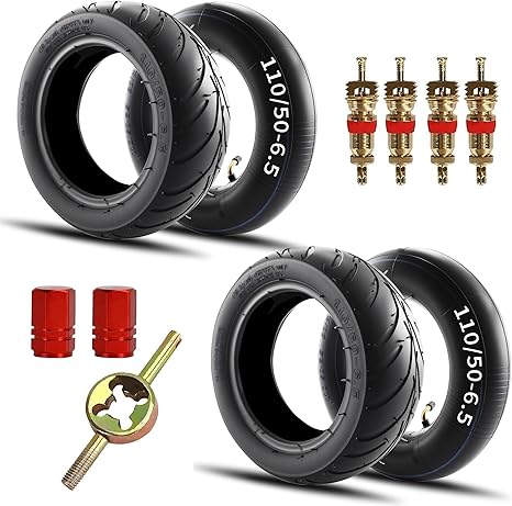 110-50-6.5 Outer Tyre and Inner Tube with Angled Valve Stemnner for 38cc 47cc 49CC MTA1 MTA2 Cag Mx3 GP-RSR Mini Pocket Dirt Pit Bike Scooters 90/65-6.5 4PCS