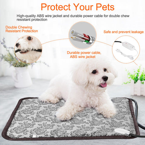 Pet Heating Pad Dog Cat Electric Heating Mat Waterproof Adjustable Warming Blanket with Chew Resistant Steel Cord Case