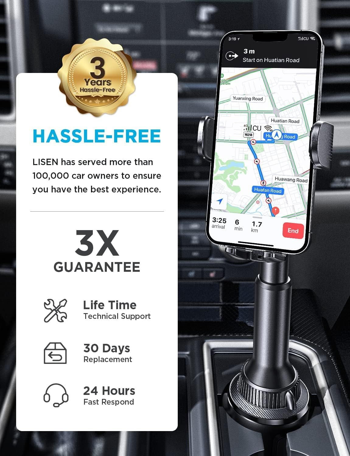 Cup Phone Holder for Car No Shaking Car Phone Holder Mount, 360° Adjustable Car Accessories for Women Truck Jeep, Golf Accessories for Iphone 16E 16 15 14 13 Pro Max Samsung S25 All 4-7'' Phone