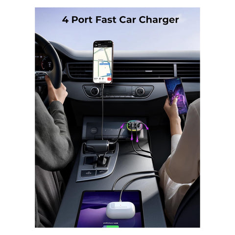 Fast Car Charger FLYLEAD 90W 4 Ports Car Charger [A Must for Family Travel] Super Fast USB C Charge Adapter for iPhone 17/16/15 Pro Max Plus