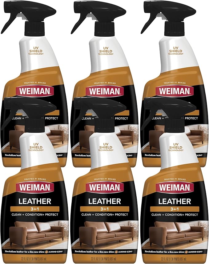 Leather Conditioner & Cleaner - Restores Surfaces, UV Protectants Help Prevent Cracking or Fading of Furniture, Sofa, Couch, Car Seats, Shoes, Purses, 6 Pack, 22 Oz