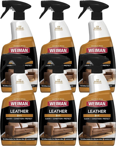 Leather Conditioner & Cleaner - Restores Surfaces, UV Protectants Help Prevent Cracking or Fading of Furniture, Sofa, Couch, Car Seats, Shoes, Purses, 6 Pack, 22 Oz