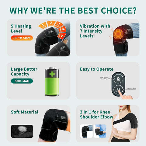 Knee Heating Massager with Vibration, Wireless Heating Pad for Knees, Shoulders and Elbows, Relieves Deep Tissue Stress (Amazon Embargoed,FEDEX Shipping Support Pickup )