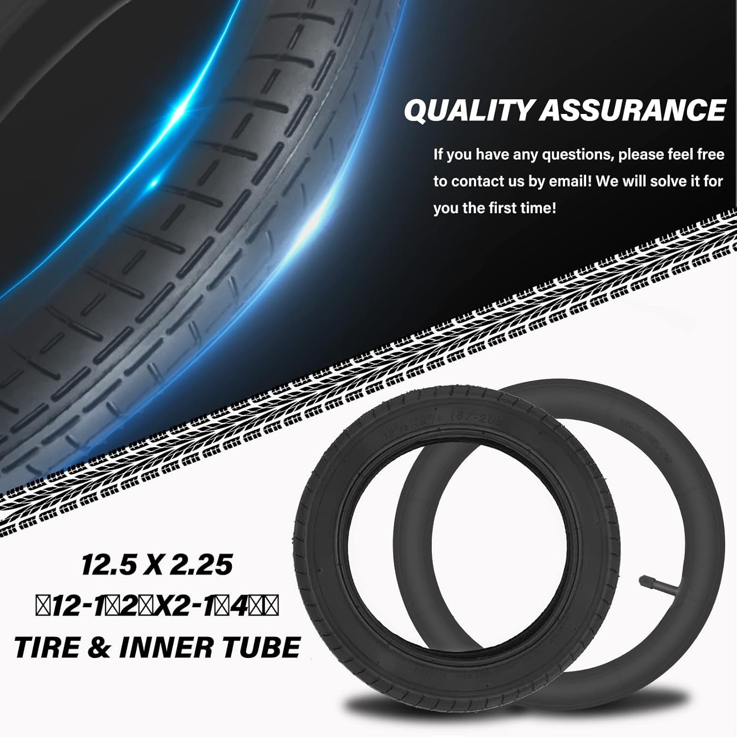 12 1/2 X2 1/4 Tire and Tube Set, 12.5 X 2.25 Bike Tire Compatible for Razor Pocket Mod Dirt Bike Currie Schwinn GT IZIP Ezip MX125 Dirt Rocket, Replacement Kids Bike Tires 12.5 X 2.25