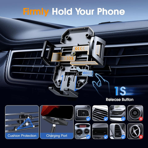 Car Phone Holder Mount, Strongest Suction Cell Phone Car Mount for Dashboard&Windshield&Vent Car Mount for Iphone and Android Phone