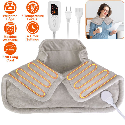 22.4x16.3in Large Weighted Heating Pad for Neck and Shoulders Electric Fast Heating Mat Neck Wrap Cushion Pain Relief with 6 Temperature Settings 4 Timer Modes Machine Washable