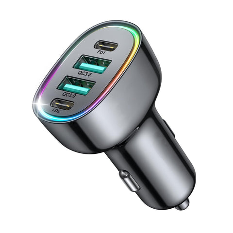 Fast Car Charger FLYLEAD 90W 4 Ports Car Charger [A Must for Family Travel] Super Fast USB C Charge Adapter for iPhone 17/16/15 Pro Max Plus