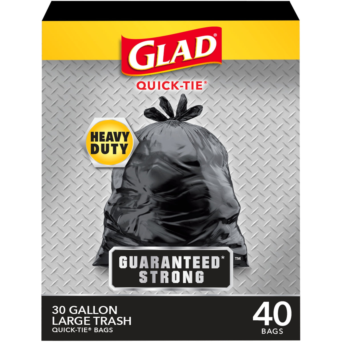 Quick Tie Extra Strong Large Trash Bags, 30 Gallon, 40 Bags