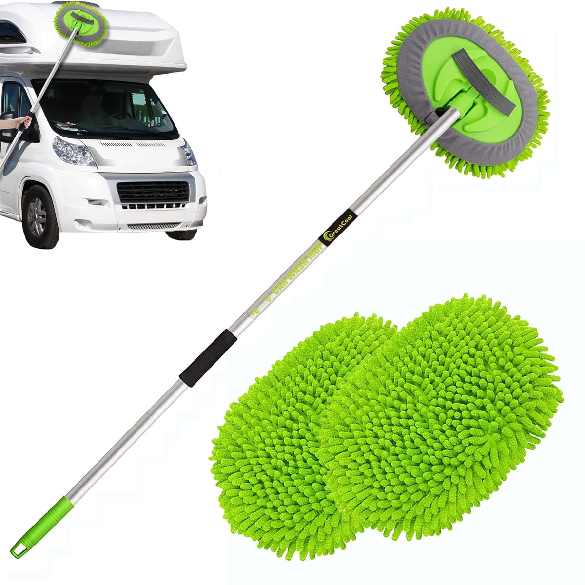Pink 62" Car Wash Brush with Long Handle,Chenille Microfiber Car Wash Mop Sponge Mitt ,Windshield Window Squeegee,Wheel Brush,Car Detailing Brushes,Car Duster,Towel,Car Cleaning Kit for Cars RV Truck