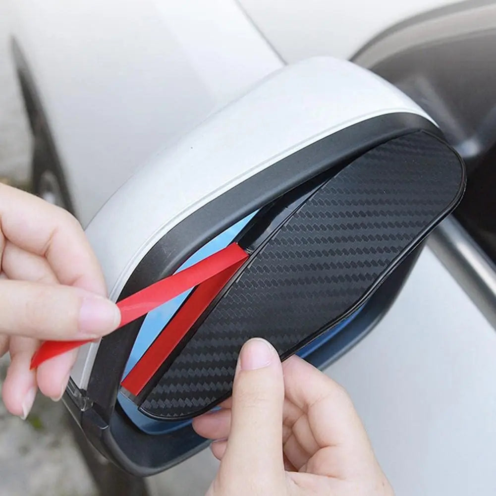 2PCS Carbon Fiber Rearview Mirror Rain Guards - Anti-Glare Sun Visor Cover for Clear Vision, Universal Car Mirror Accessories