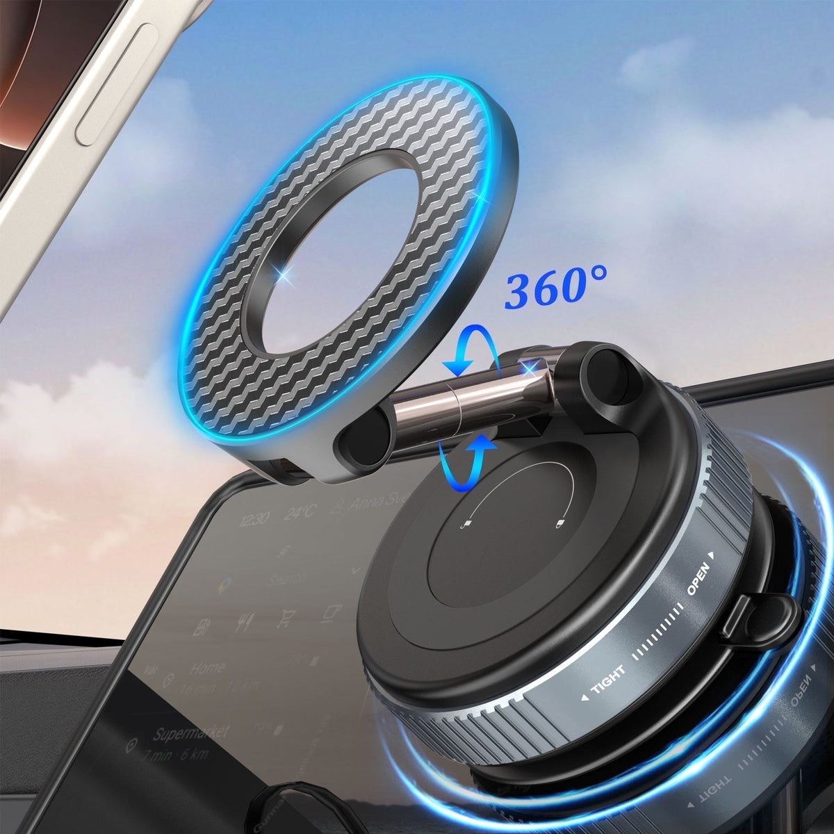 Universal 360° PRO Magnetic Suction Phone Holder Car,Alloy Folding Magnetic Cell Phone Holder for Car [Super Strong Magnet] Bracket Magnetic Dashboard Phone Car Mount for All Smartphone (Black)