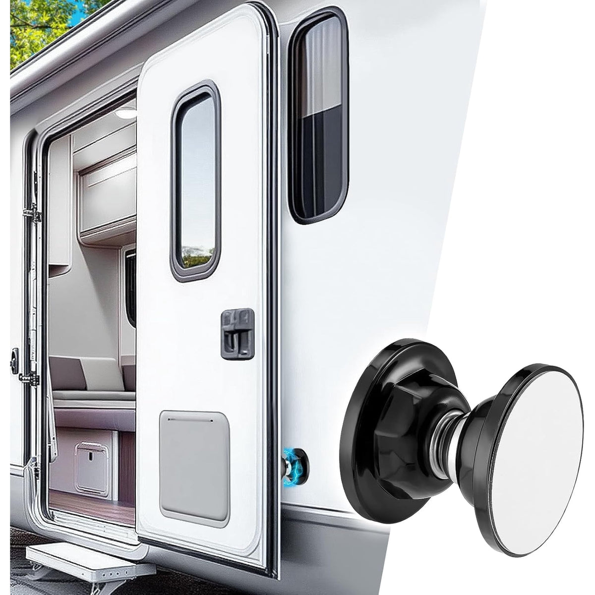 RV Magnetic Door Catch - Black 2-Pair - Strong Magnetic Hold, Rust Proof, Black OEM, Includes Mounting Tape & Hardware - Ideal RV Door Magnetic Catch for Camper Trailer