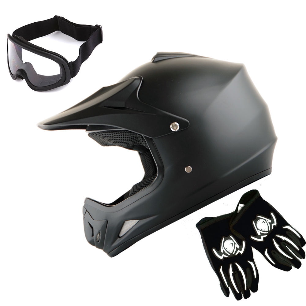 Youth Kids ATV Motocross Helmet Goggles Sports Gloves Dirt Bike Motorcycle off Road DOT Approved B07 (Youth-L, Matte Black)