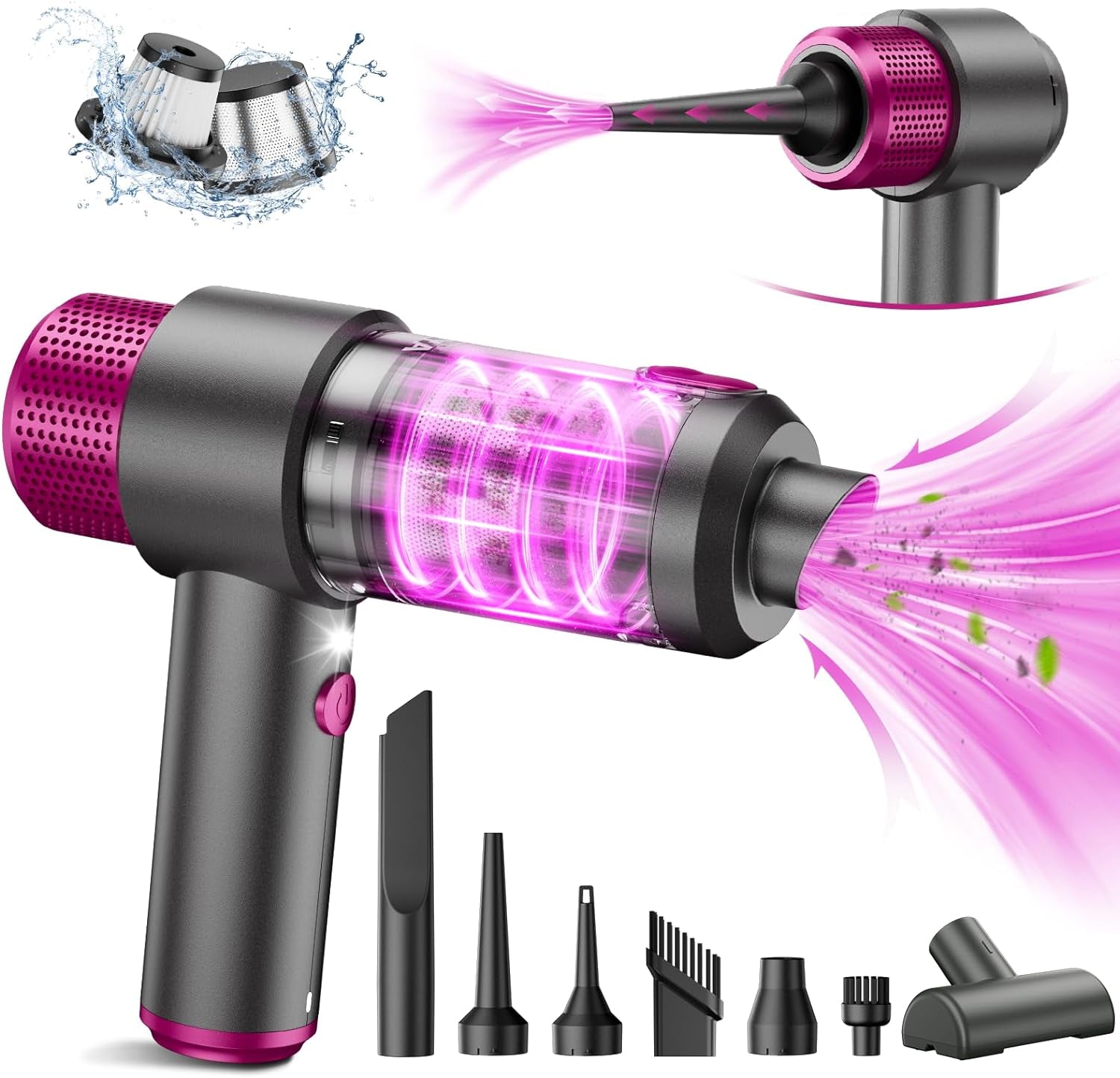 Handheld Car Vacuum Cleaner Cordless, 15000PA High Power Car Vacuum Cleaner & Air Duster, 4-In-1 Portable Mini Car Vacuum Cleaner with LED Light, Hand Held Vacuum Cleaner for Car Home Office