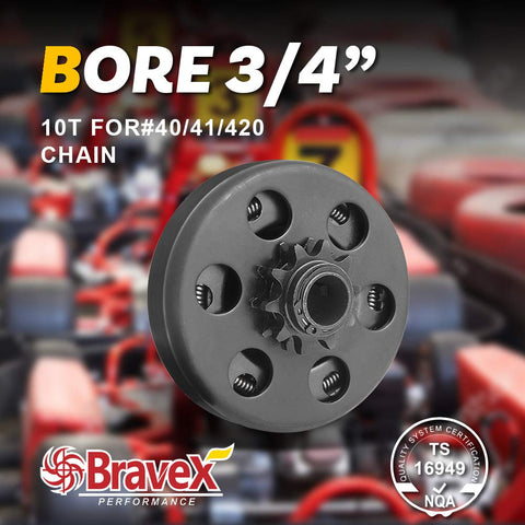 New Centrifugal Go Kart Clutch 3/4" Bore 10 Tooth 10T for #40/41/420 Chain 6.5HP - Upgrade