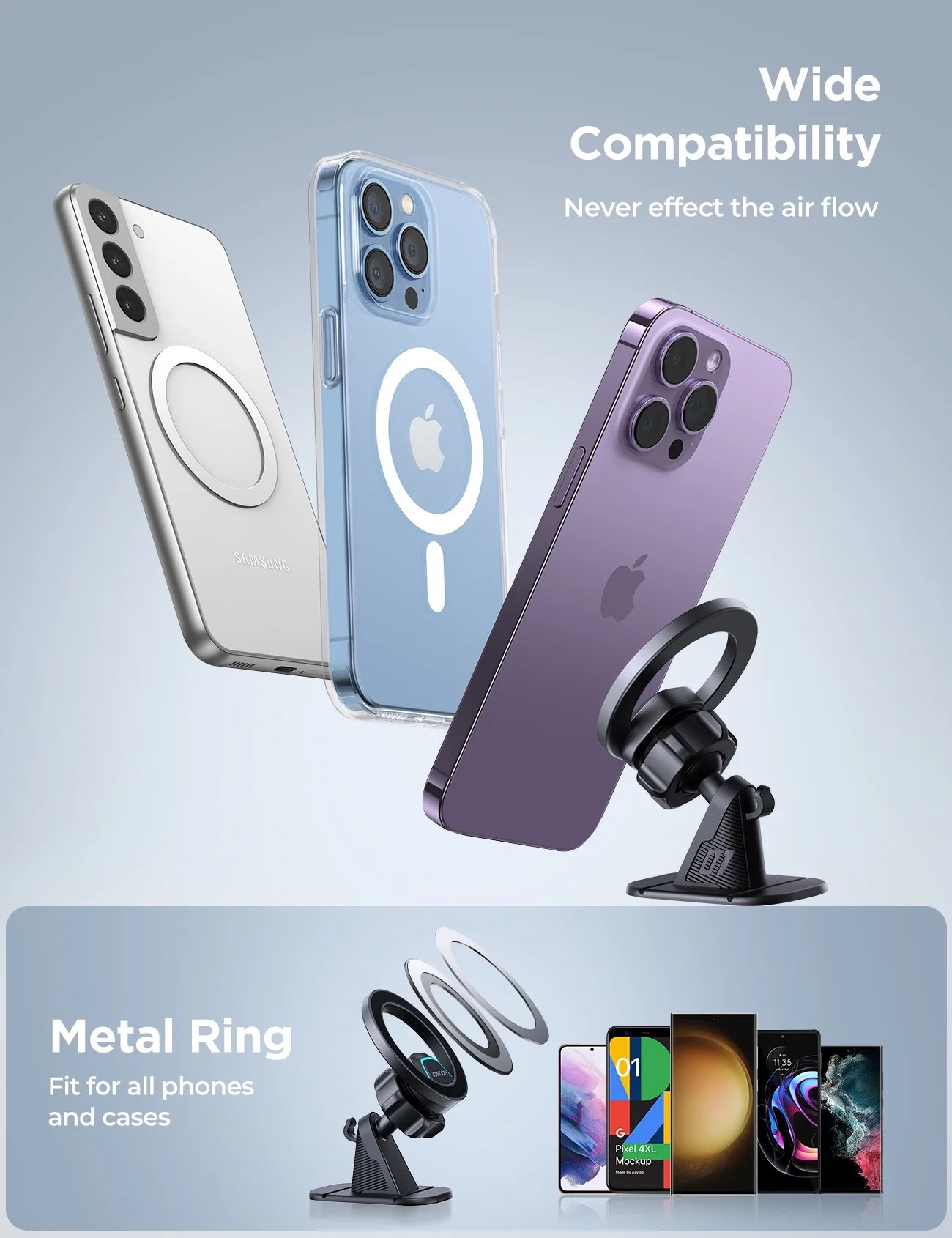 (2 Pack)  2 in 1 Magnetic Phone Holder for Car, Air Vent & Dashboard Car Phone Holder for Iphone, Compatible for Magsafe Car Mount, Fit for Iphone 16 15 14 13 12 Pro Max
