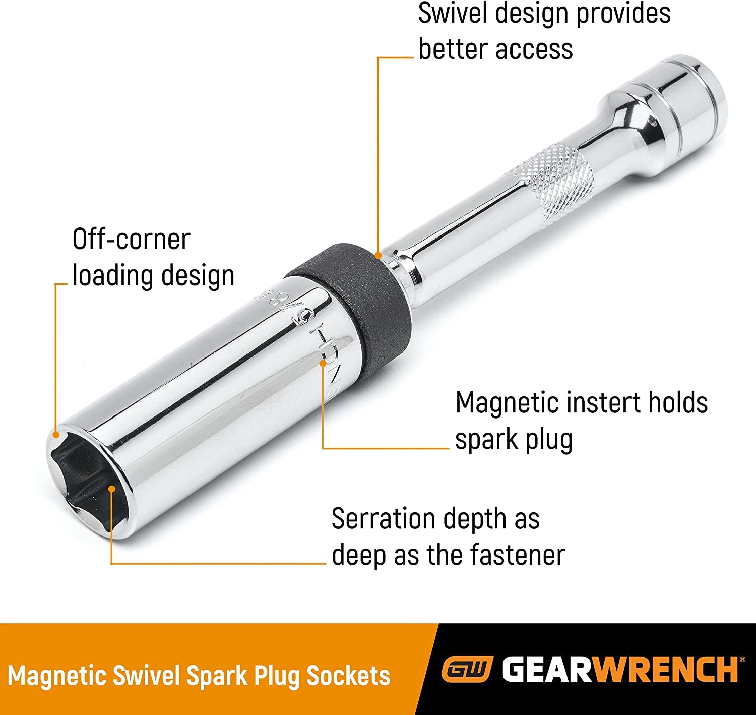 3/8" Drive 6 Pt. 5/8" X 6" Magnetic Swivel Spark Plug Socket - 80546