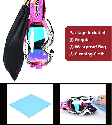 Motorcycle Motocross Goggles ATV Racing Goggles Dirt Bike Tactical Riding Motorbike Goggle Glasses, Bendable Windproof Dustproof Scratch Resistant Protective Safety Glasses (Pink)