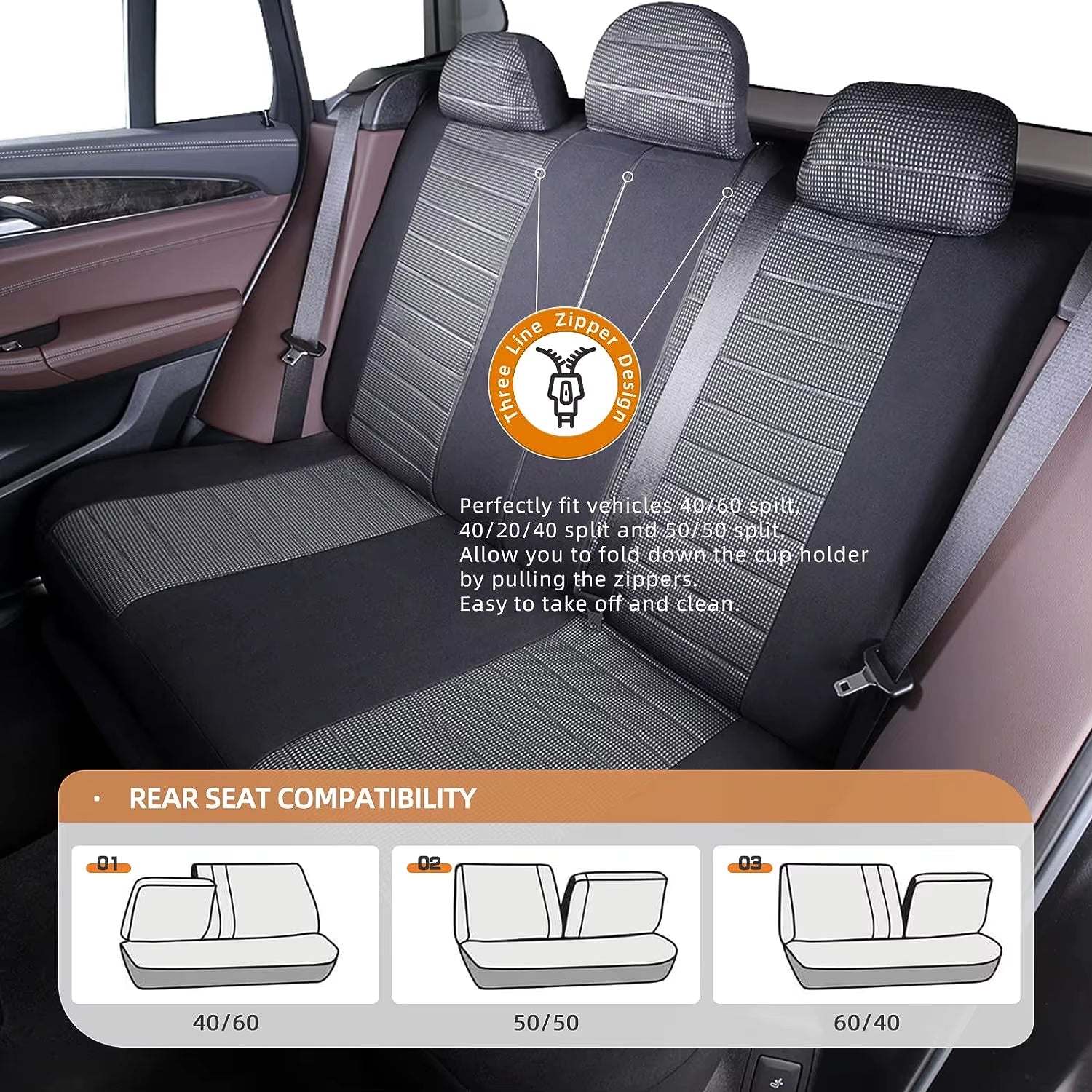Universal Car Seat Covers Full Set Cloth Set for Most Sedans Vans Suvs Trucks Car Seat Protector Front and Rear Back Seat Covers