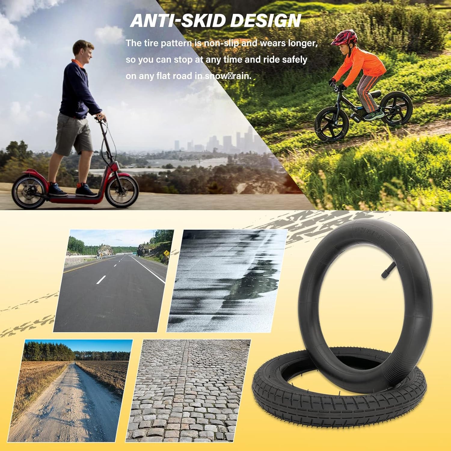 12 1/2 X2 1/4 Tire and Tube Set, 12.5 X 2.25 Bike Tire Compatible for Razor Pocket Mod Dirt Bike Currie Schwinn GT IZIP Ezip MX125 Dirt Rocket, Replacement Kids Bike Tires 12.5 X 2.25